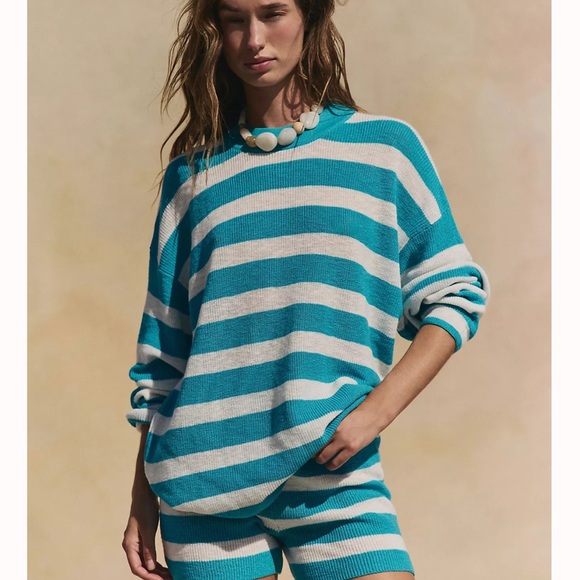 Free People Sweaters - Free People Beach Malibu Striped Sweater Set Blue and Green